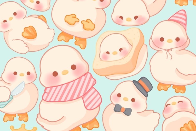 Cute kawaii Printable chibi ducks clipart