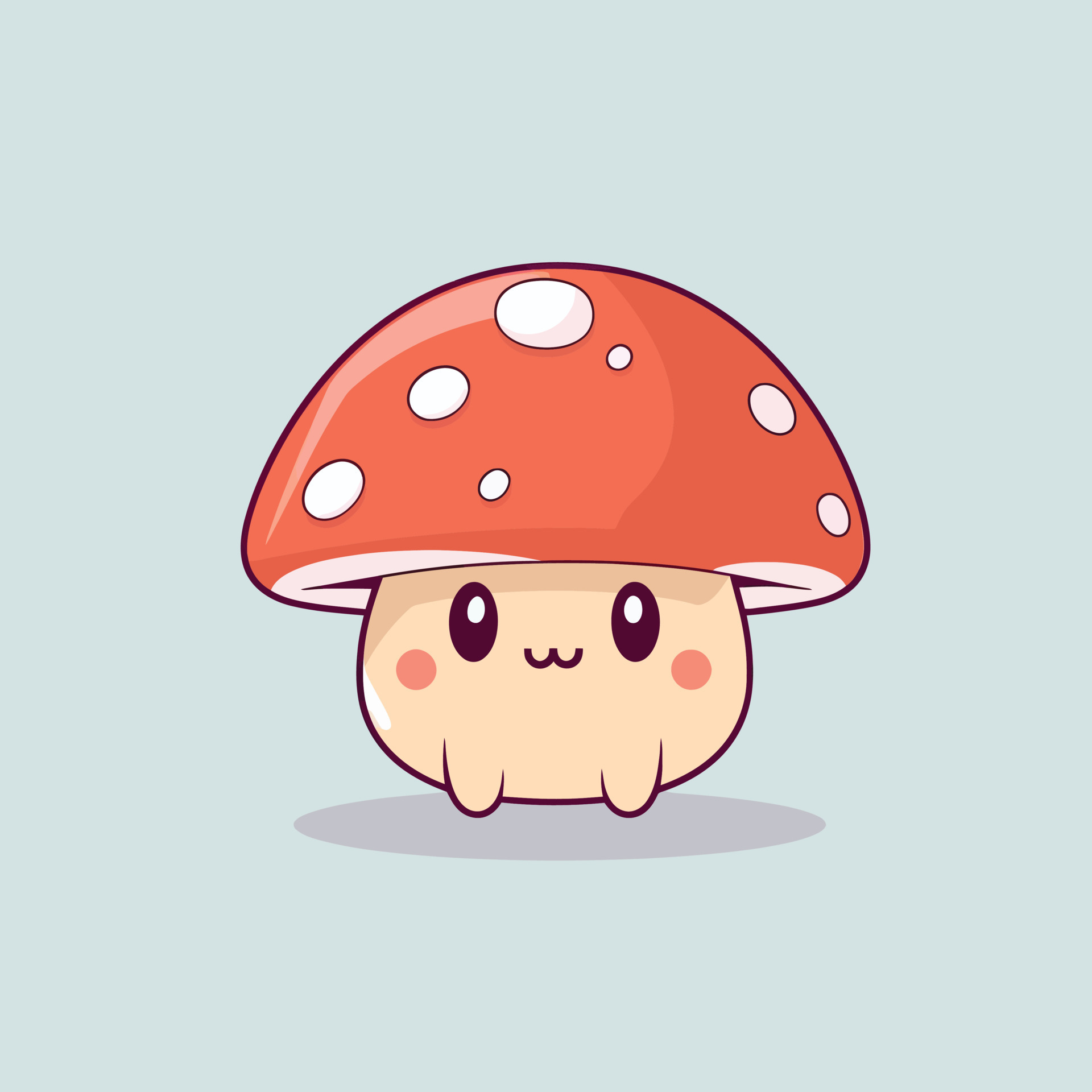 Cute kawaii mushroom chibi mascot vector cartoon style ...