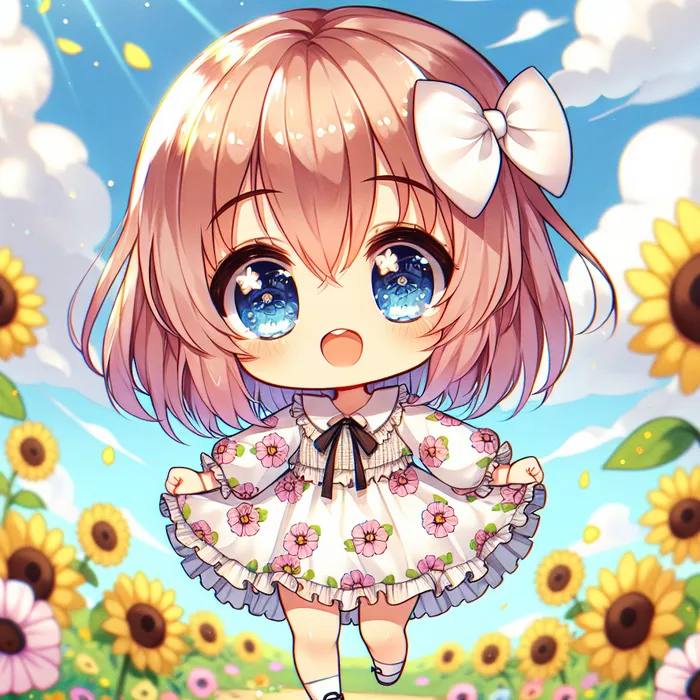 Cute Chibi-Style Anime Girl in Sunflower Landscape | AI Art ...