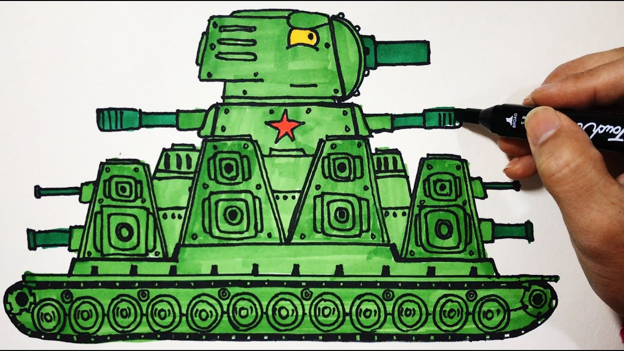 Cách vẽ xe tăng hoạt hình KB-44M - [Xe tăng HomeAnimations] How To Draw A  Tank